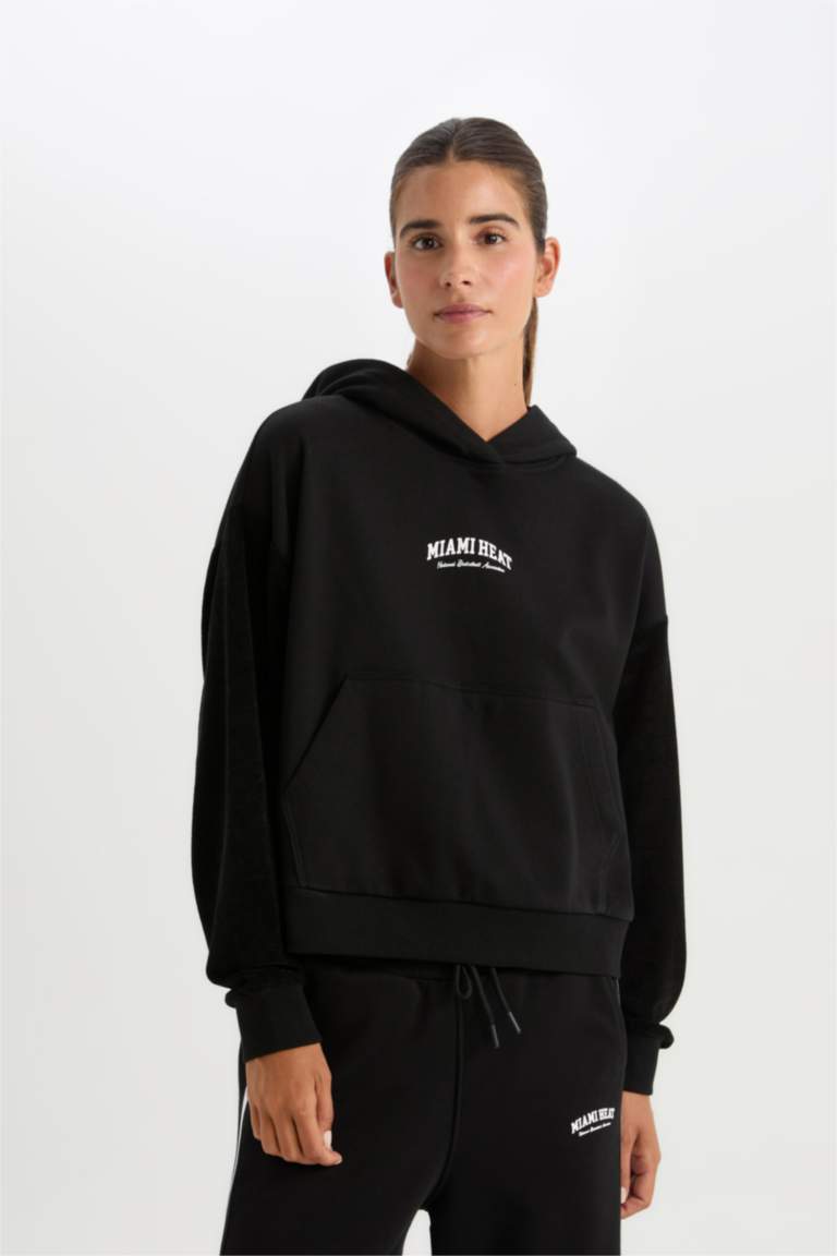 DeFactoFit NBA Miami Heat Kapüşonlu Kalın Sweatshirt