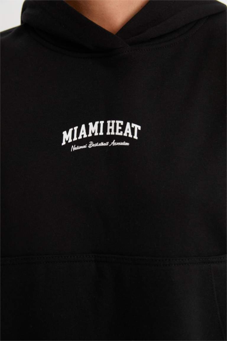 DeFactoFit NBA Miami Heat Kapüşonlu Kalın Sweatshirt