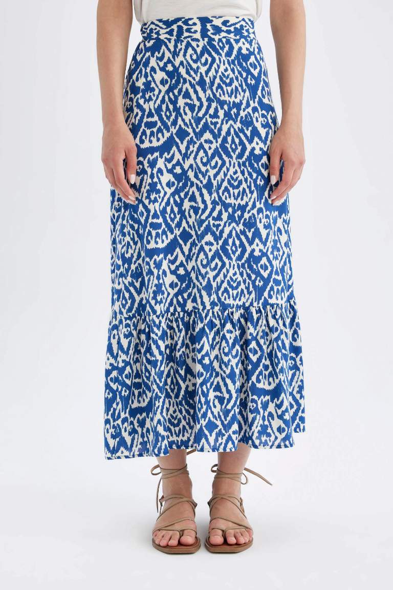 Patterned Viscose Maxi Skirt