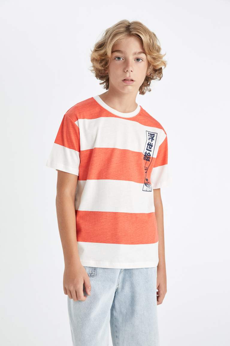 Boy Crew Neck Striped Short Sleeve T-Shirt