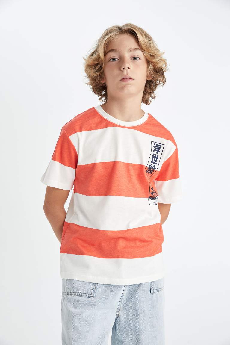 Boy Crew Neck Striped Short Sleeve T-Shirt