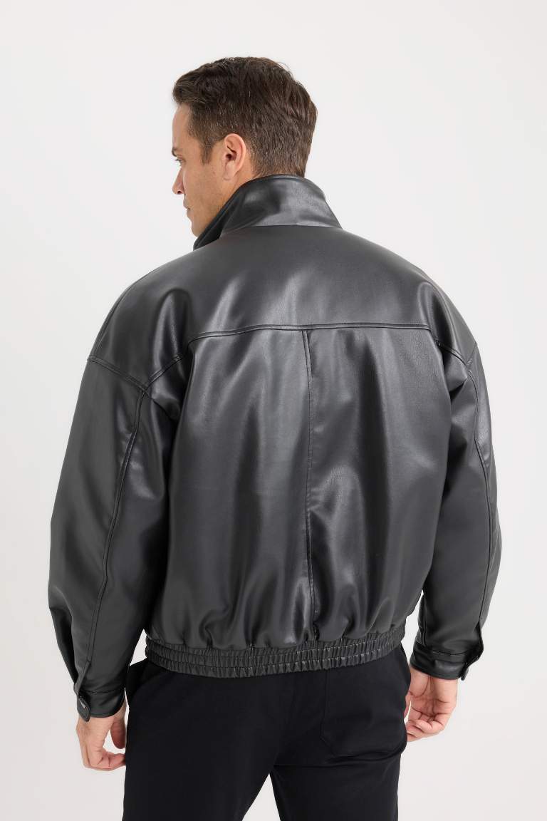 Water Repellent Oversize Fit Faux Leather Jacket