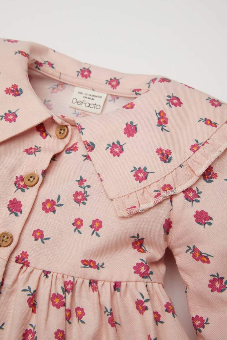 Robe en Twill à Manches Longues avec motifs de Fleurs