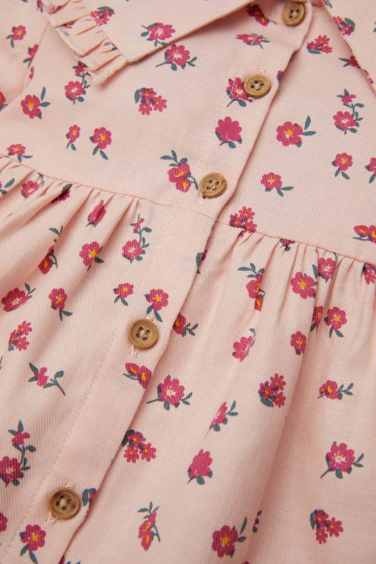 Robe en Twill à Manches Longues avec motifs de Fleurs