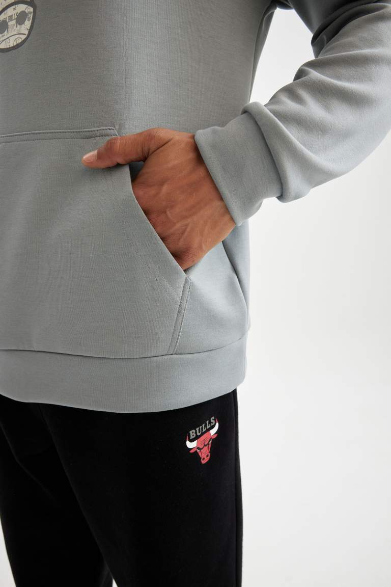 DeFactoFit NBA Chicago Bulls Standart Fit Kapüşonlu Skuba Dalgıç Kumaş Sweatshirt