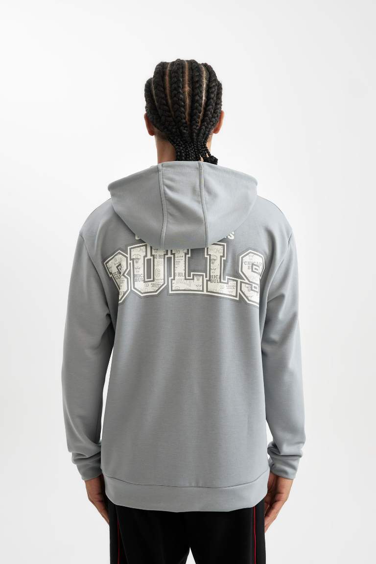 DeFactoFit NBA Chicago Bulls Standart Fit Kapüşonlu Skuba Dalgıç Kumaş Sweatshirt