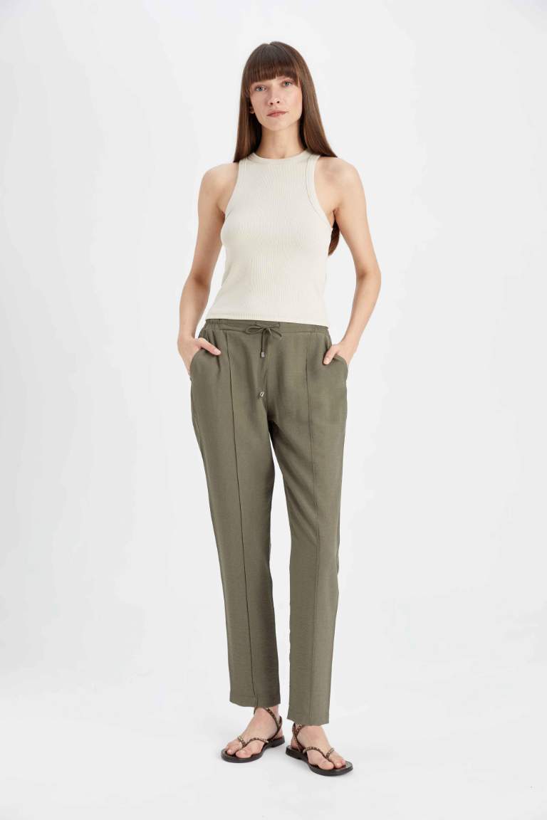 Jogger Pantolon Lastikli Bel Bağcıklı Basic Düz Paça