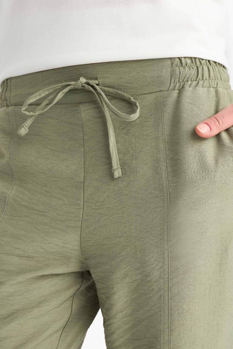 Lastikli Bel Bağcıklı Basic Düz Paça Jogger Pantolon