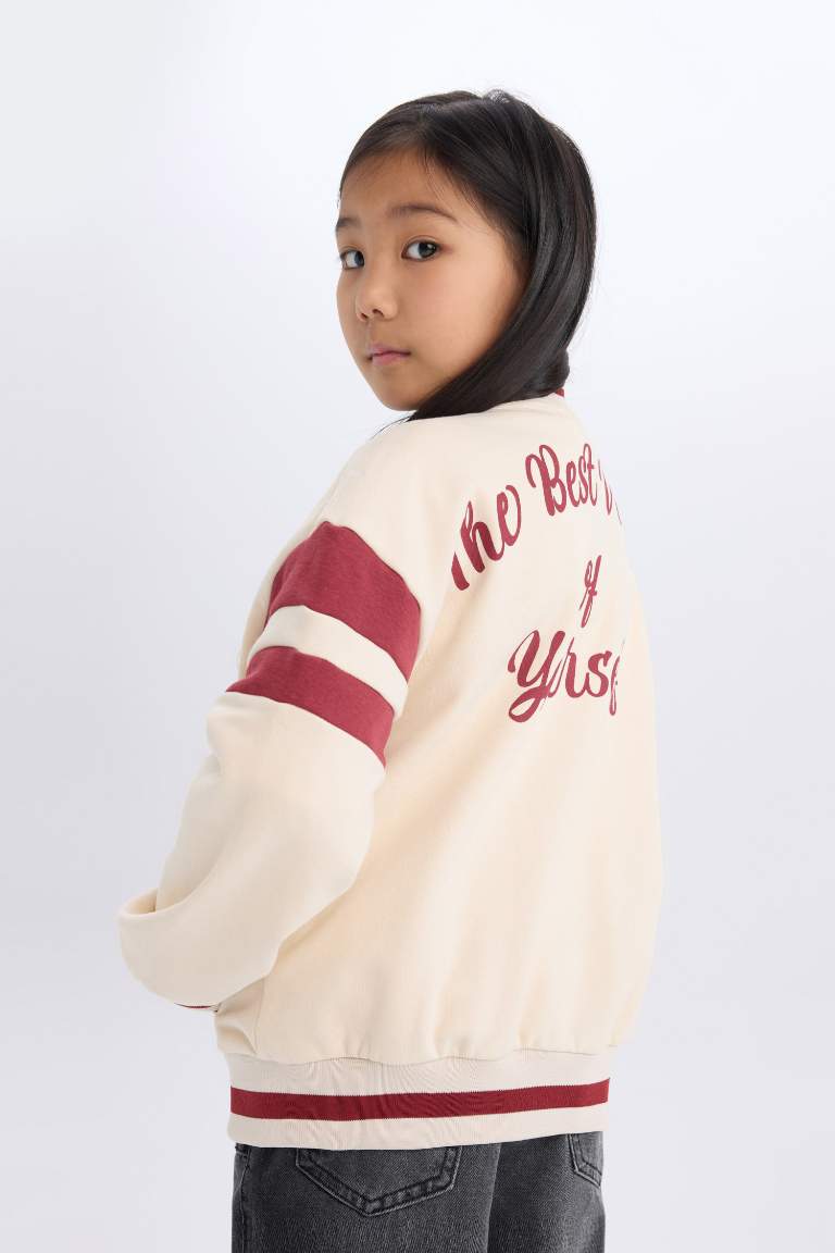 Girl Printed College Colla Bomber Jacket