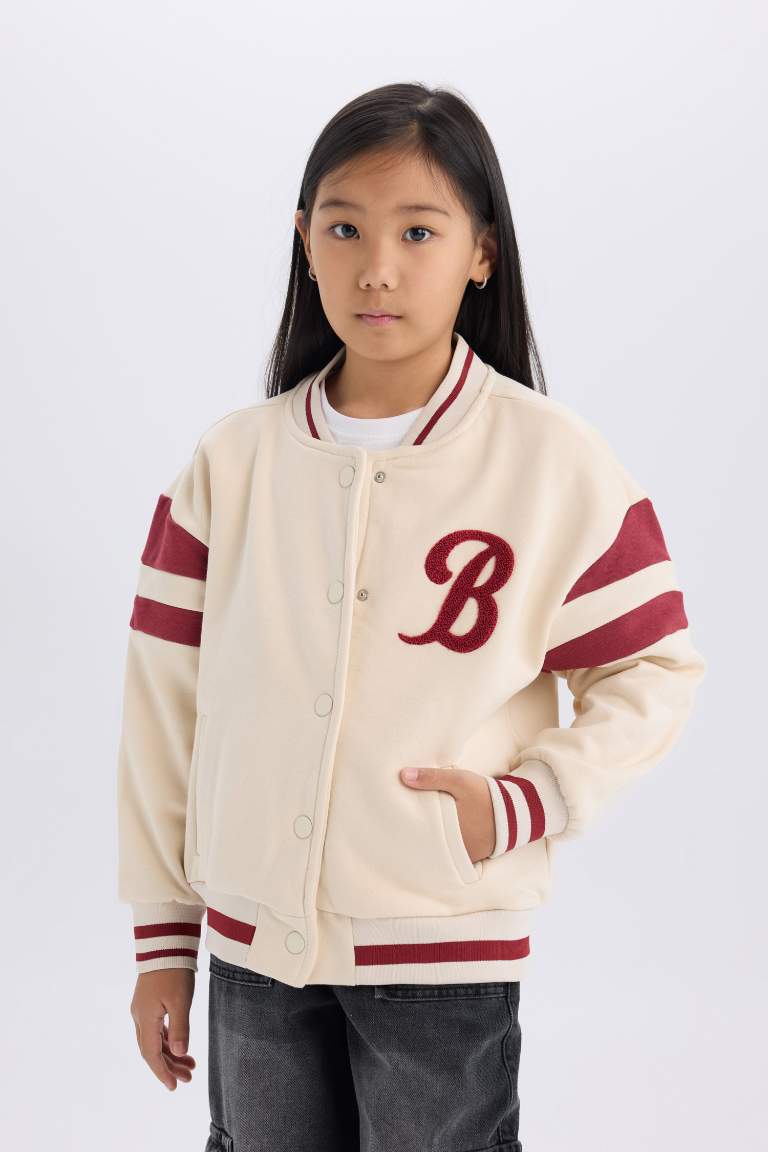 Girl Printed College Colla Bomber Jacket