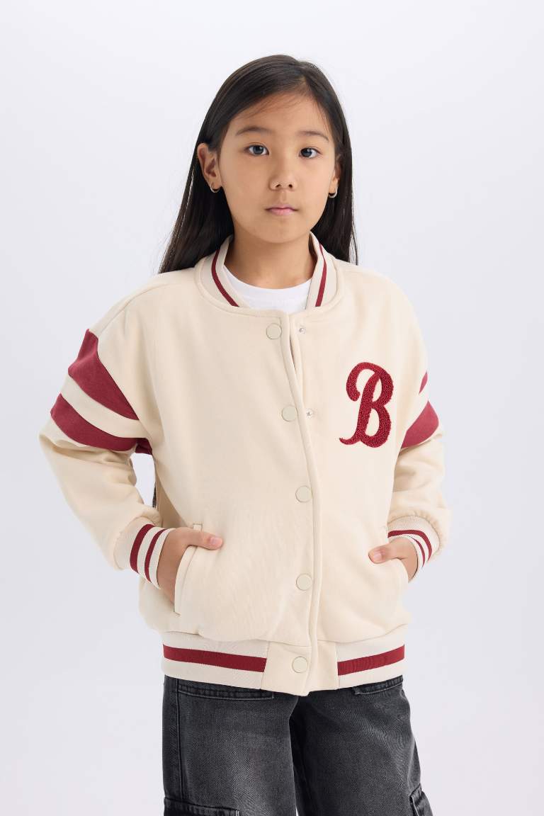 Girl Printed College Colla Bomber Jacket