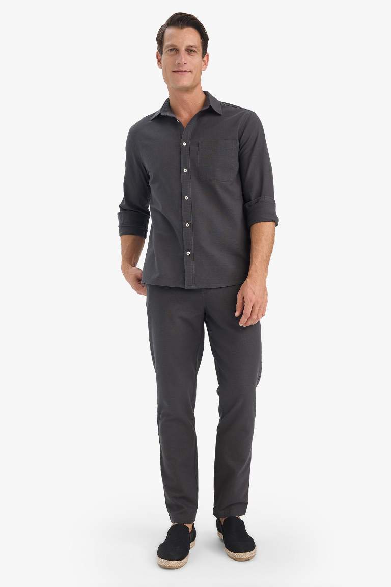 %100 Pamuk Slim Fit Dar Kesim Beli Lastikli Keten Görünümlü Cepli Düz Paça Jogger Pantolon
