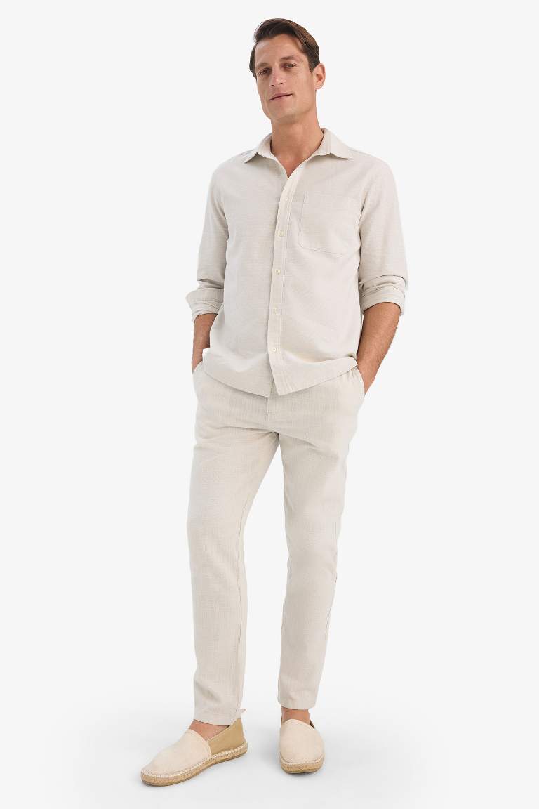 %100 Pamuk Yazlık Beli Lastikli Jogger Pantolon Slim Fit Dar Kesim Düz Paça Cepli