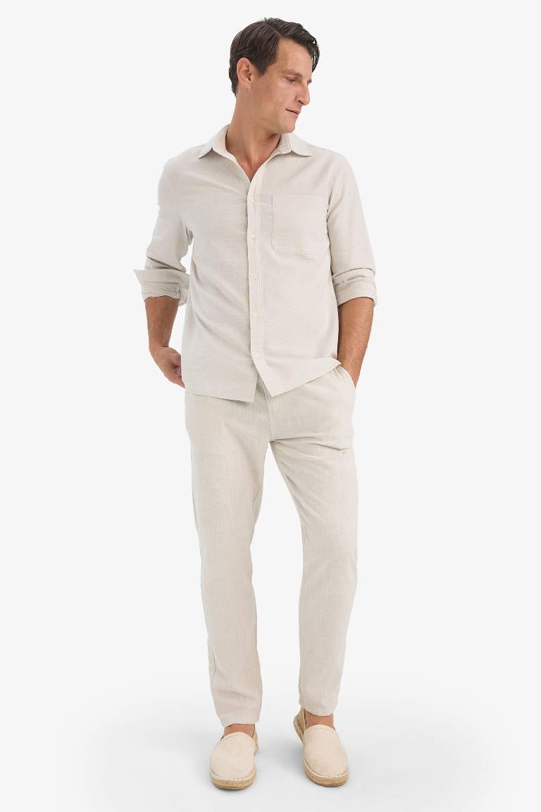 %100 Pamuk Yazlık Beli Lastikli Jogger Pantolon Slim Fit Dar Kesim Düz Paça Cepli
