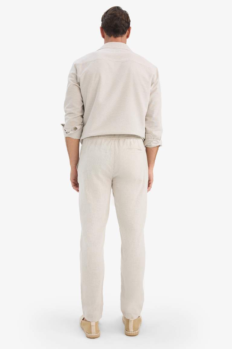 %100 Pamuk Yazlık Beli Lastikli Jogger Pantolon Slim Fit Dar Kesim Düz Paça Cepli