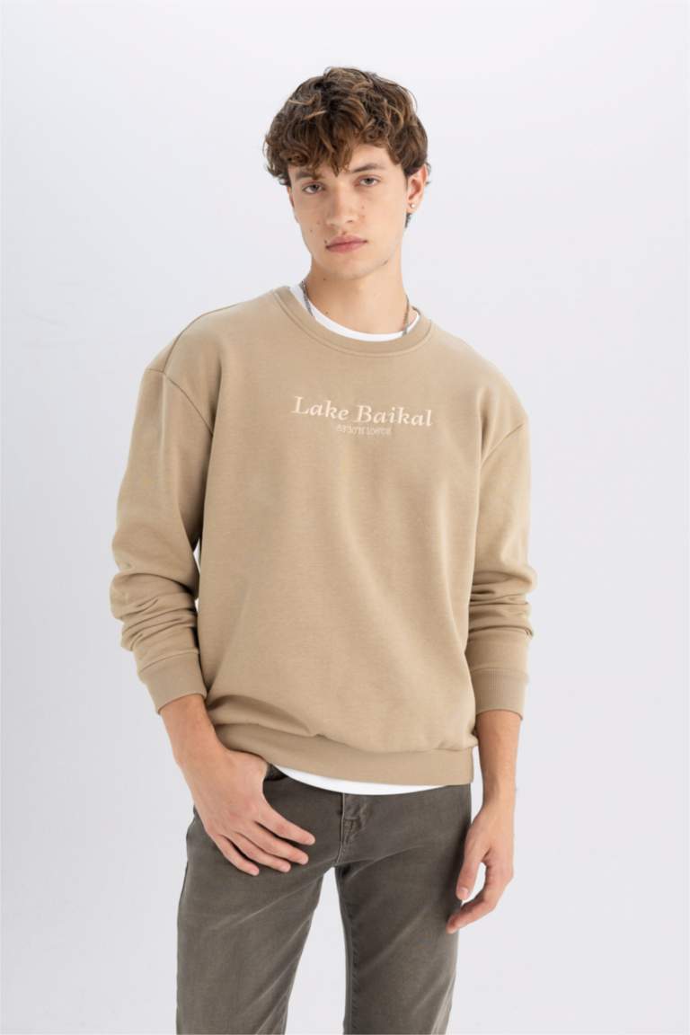 Boxy Fit Bisiklet Yaka Baskılı Sweatshirt