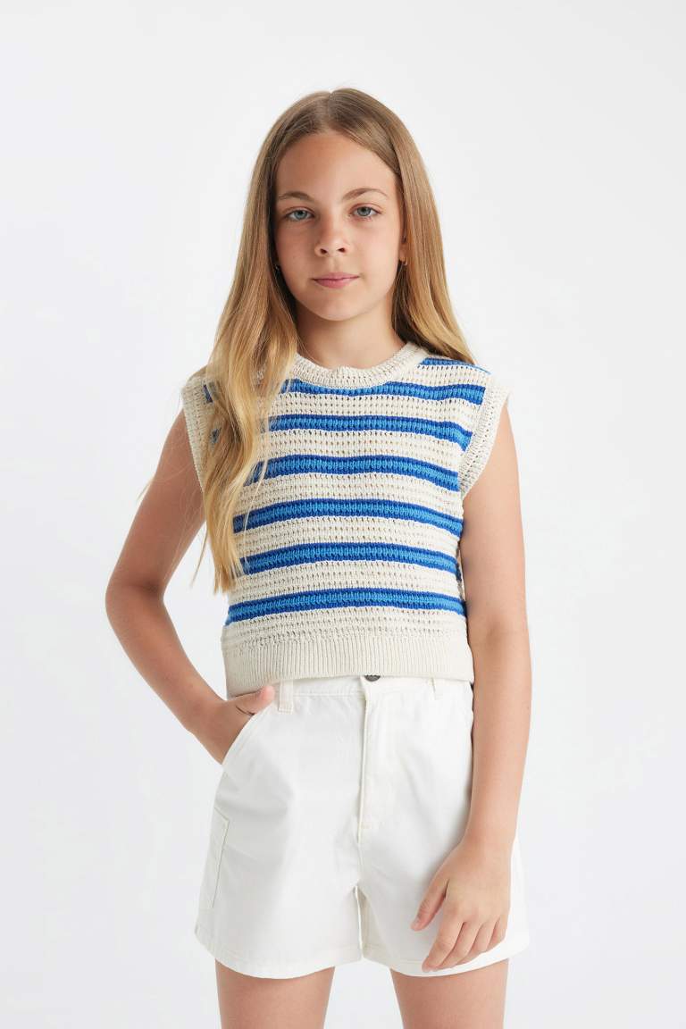 Girl Striped Openwork Crop Top