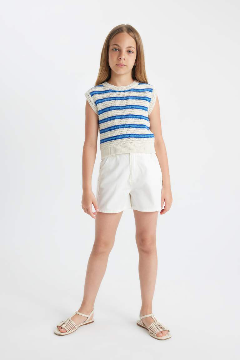 Girl Striped Openwork Crop Top