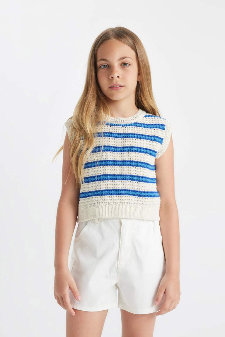 Girl Striped Openwork Crop Top