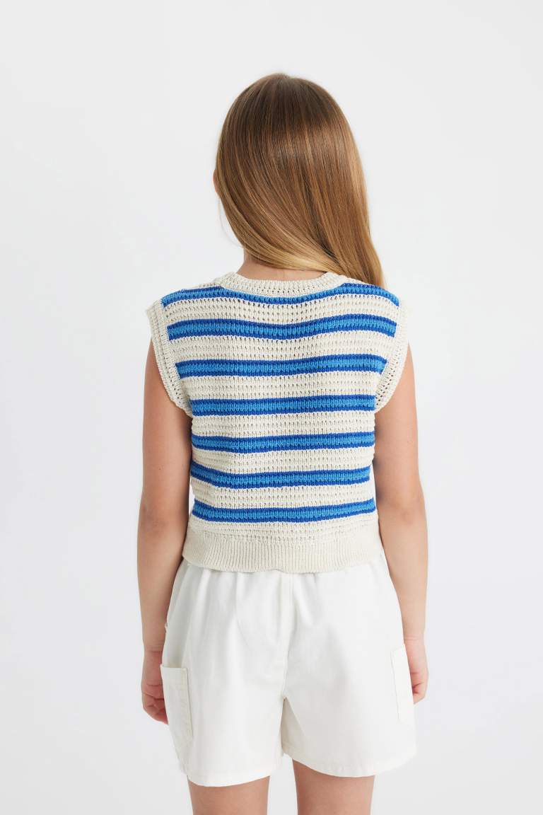 Girl Striped Openwork Crop Top