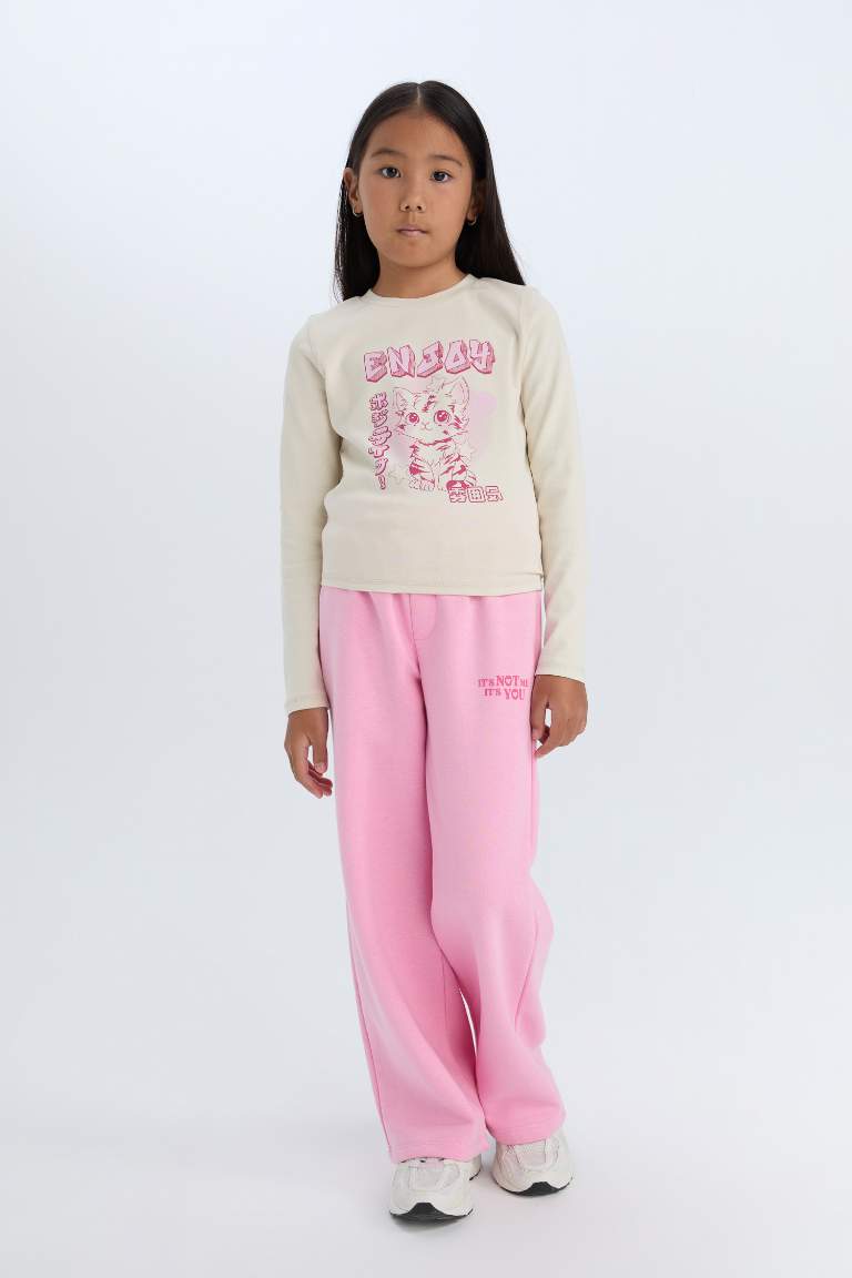 Girl Wide Leg Elastic Waist Printed Sweatpants