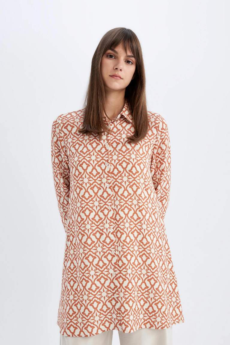 Regular Fit Patterned Viscose Basic Shirt Tunic