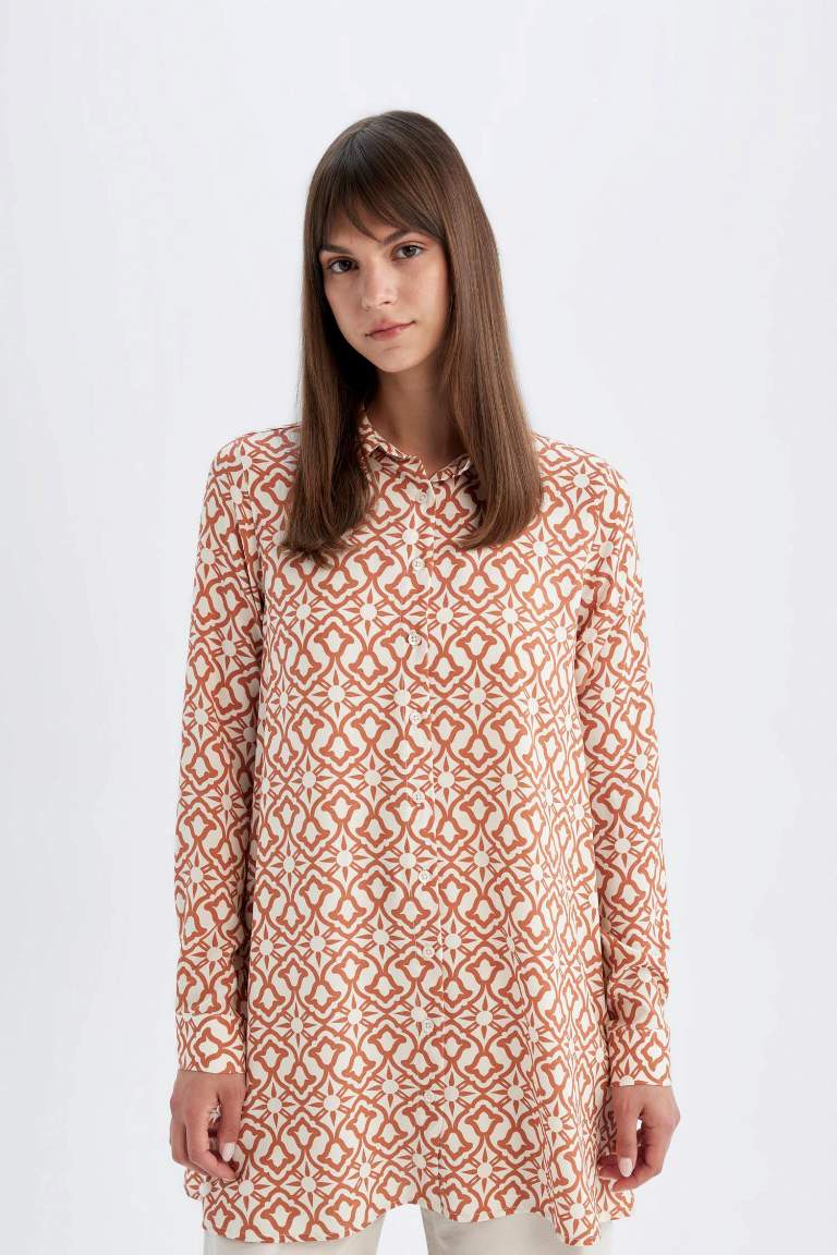 Regular Fit Patterned Viscose Basic Shirt Tunic