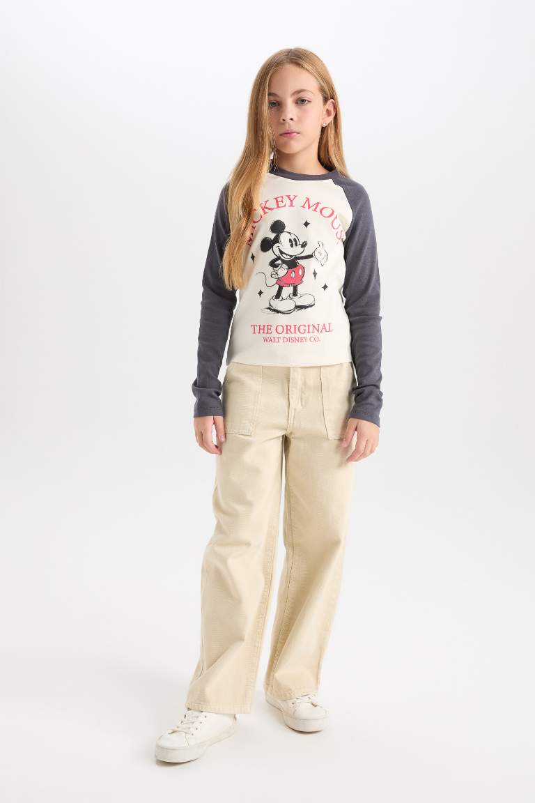 T-Shirt Crop à Manches Longues Mickey & Minnie à Col rond pour Fille