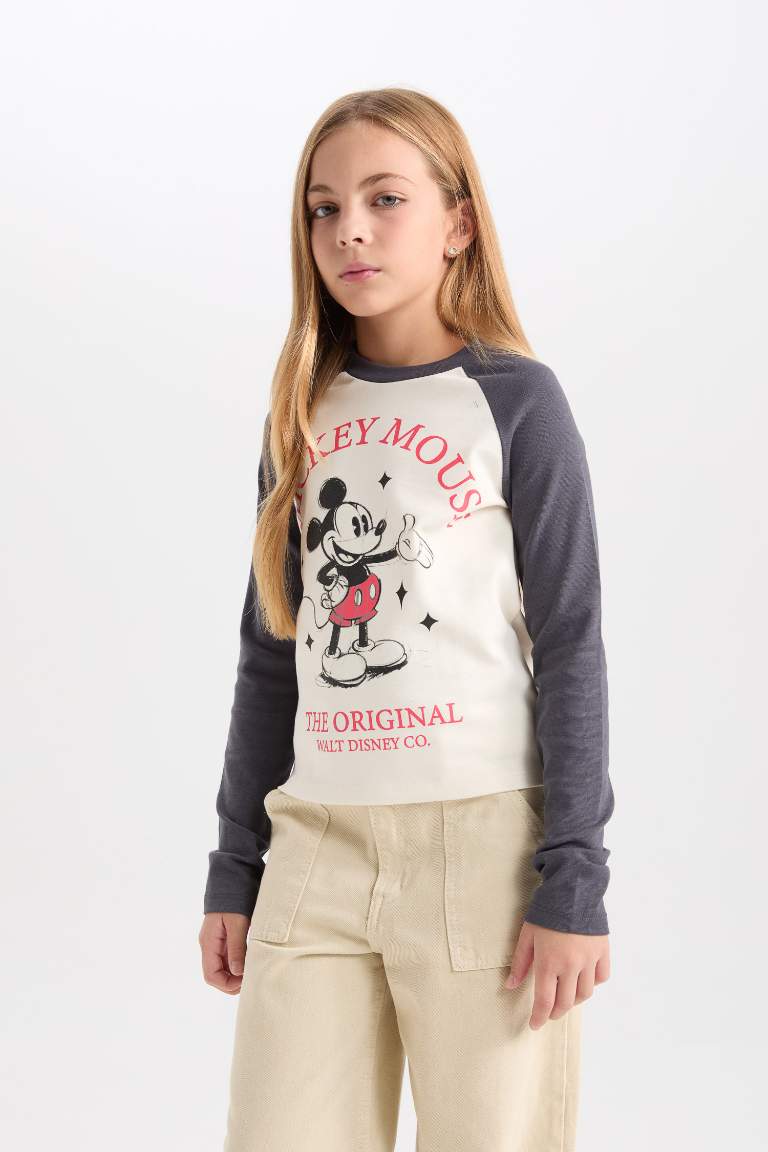 T-Shirt Crop à Manches Longues Mickey & Minnie à Col rond pour Fille