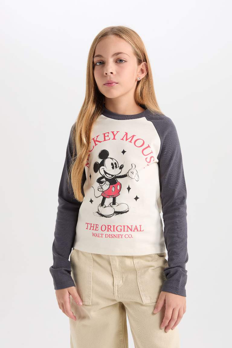 T-Shirt Crop à Manches Longues Mickey & Minnie à Col rond pour Fille