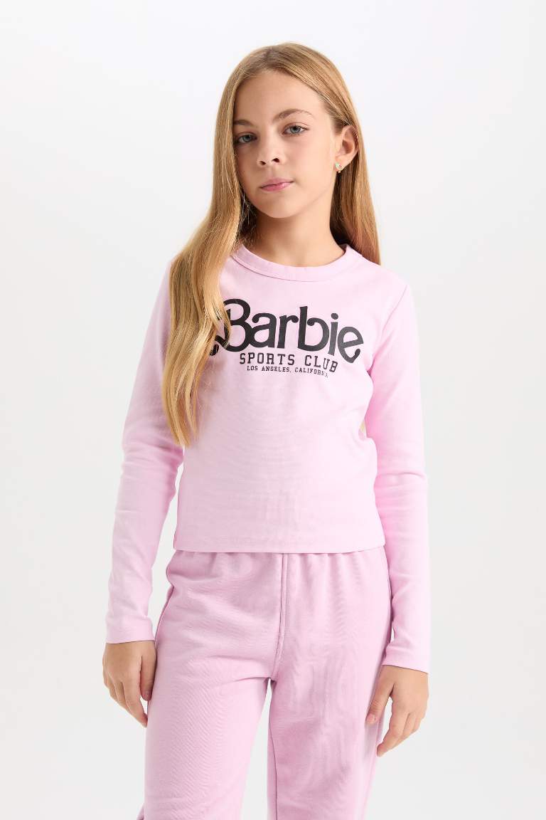 Girl Barbie Crew Neck Printed Ribbed Camisole Crop T-Shirt