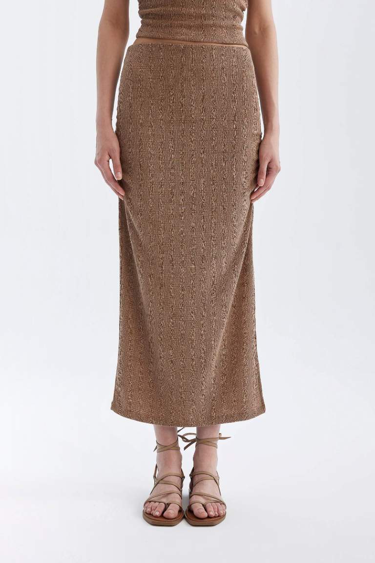 Straight Fit Normal Waist Crepe Midi Skirt