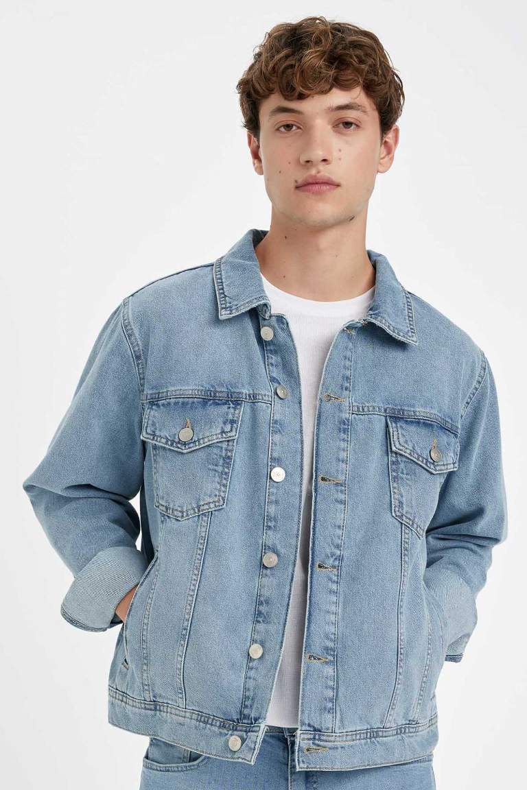 %100 Pamuk Düğmeli Cepli Denim Ceket