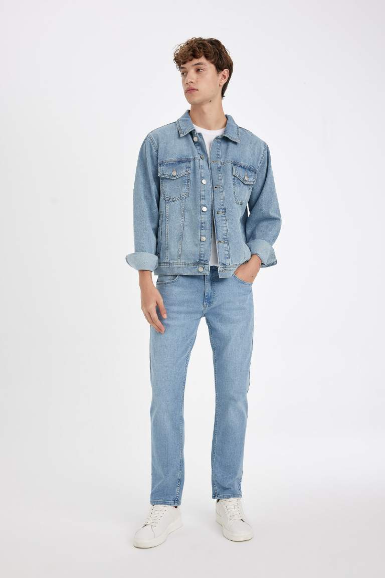 %100 Pamuk Düğmeli Cepli Denim Ceket
