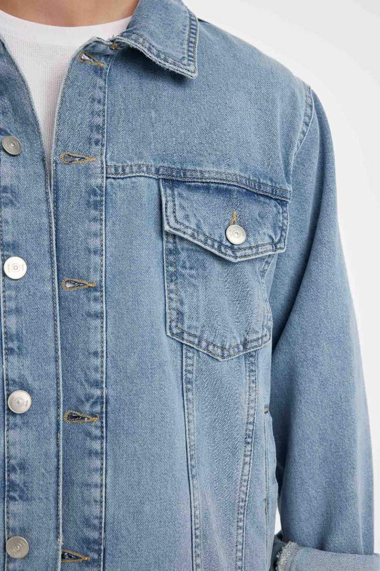 %100 Pamuk Düğmeli Cepli Denim Ceket