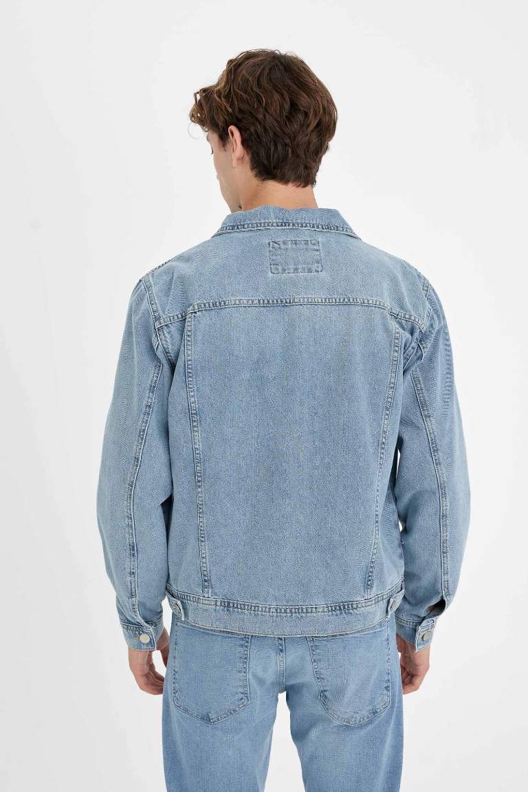 %100 Pamuk Düğmeli Cepli Denim Ceket