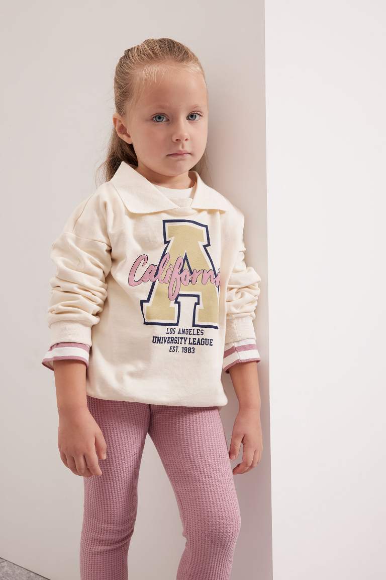 Baby Girl Shirt Collar Printed Sweatshirt