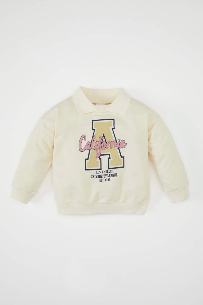 Baby Girl Shirt Collar Printed Sweatshirt