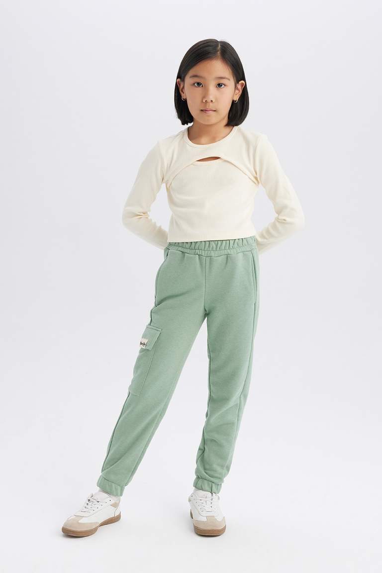 Girl Elastic Waist Leg Cargo Jogger Sweatpants