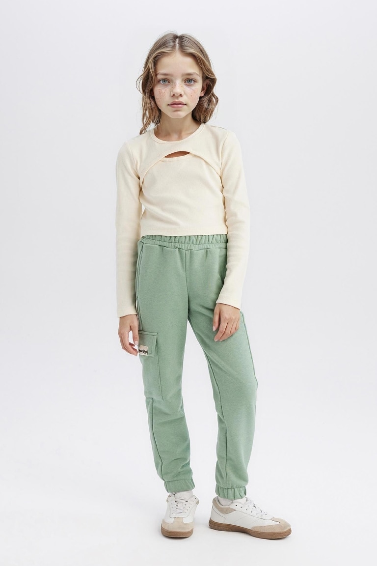 Girl Elastic Waist Leg Cargo Jogger Sweatpants