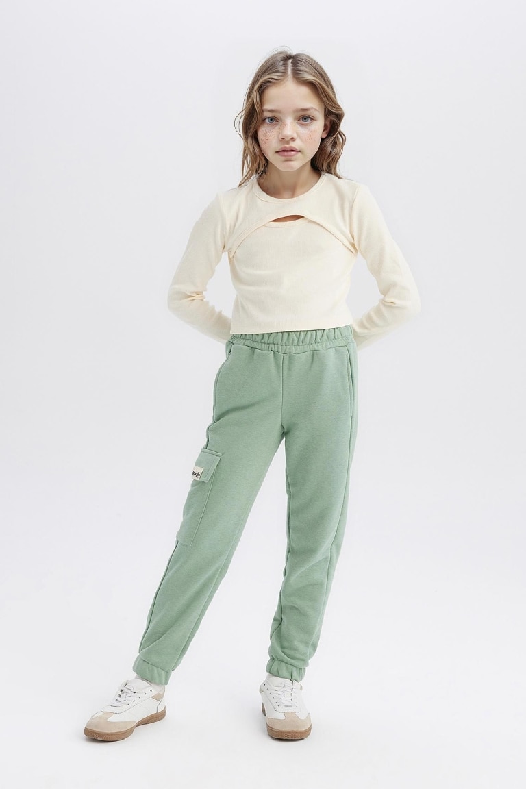 Girl Elastic Waist Leg Cargo Jogger Sweatpants