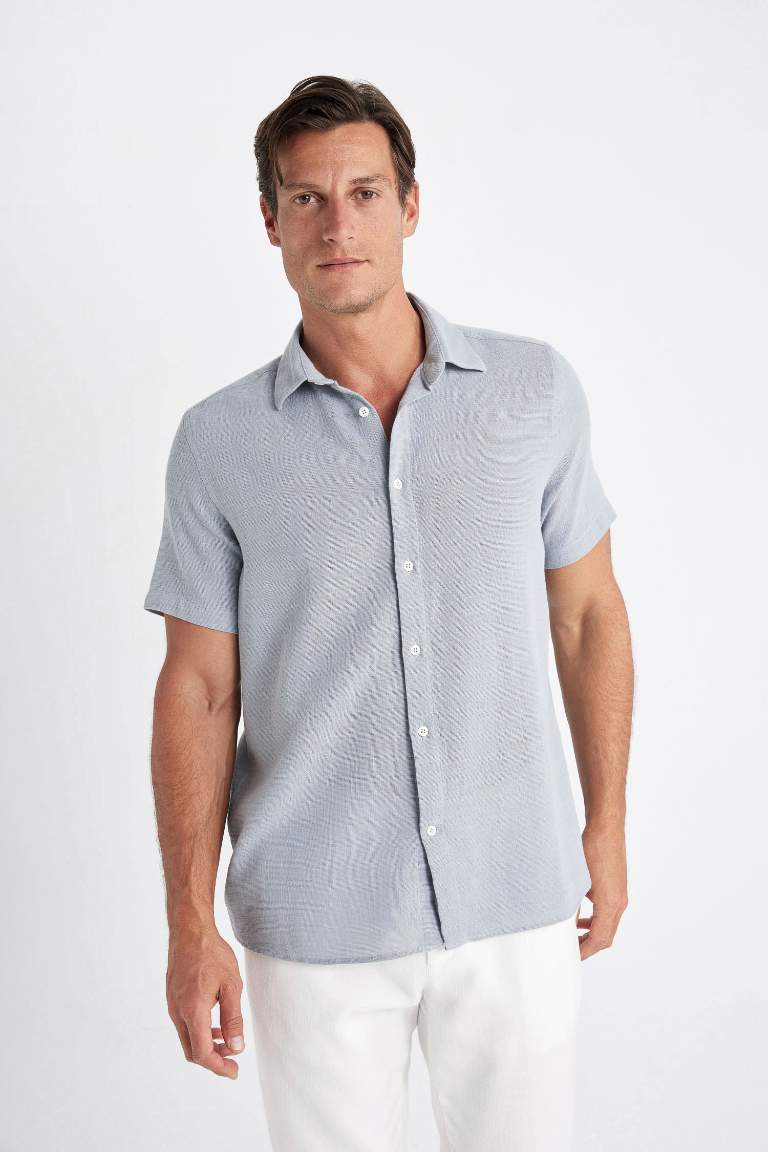 Regular Fit Polo Collar Cotton Short Sleeve Shirt