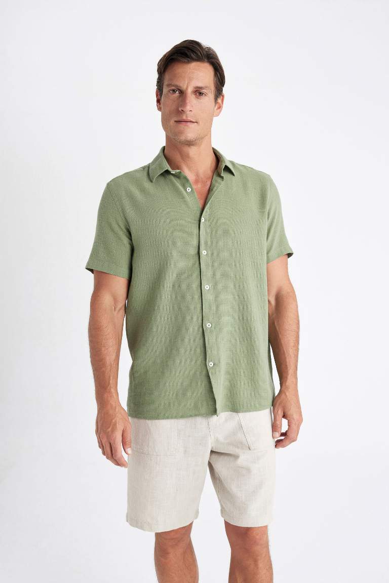 Chemise à manches courtes en coton, col polo, coupe régulière