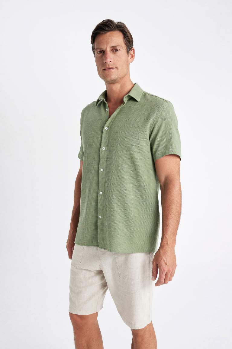 Chemise à manches courtes en coton, col polo, coupe régulière