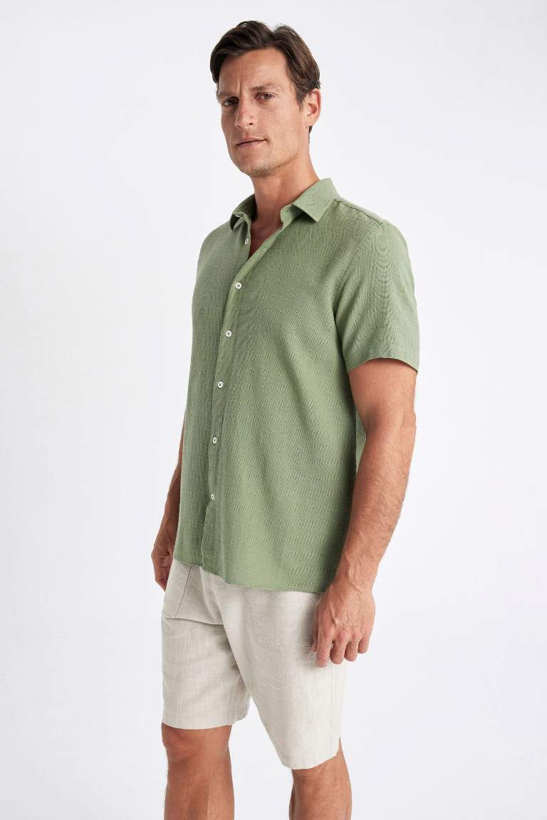 Chemise à manches courtes en coton, col polo, coupe régulière