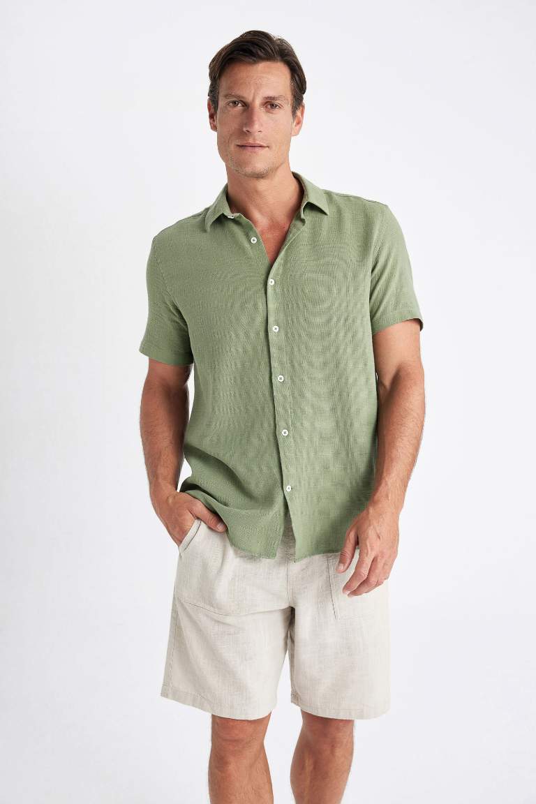 Regular Fit Polo Collar Cotton Short Sleeve Shirt