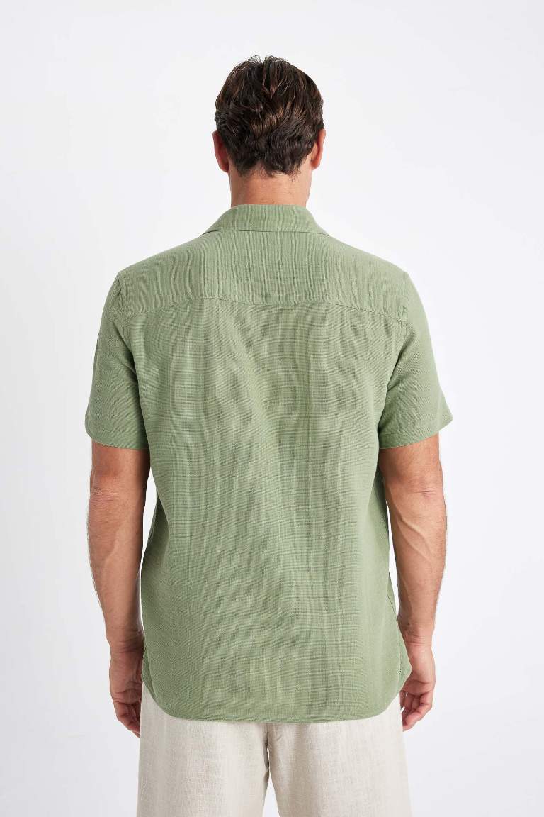 Chemise à manches courtes en coton, col polo, coupe régulière