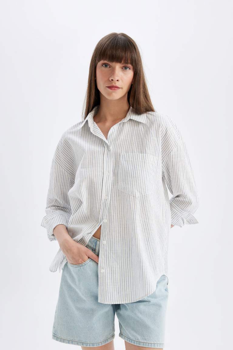 Oversize Fit Linen Look Long Sleeve Shirt