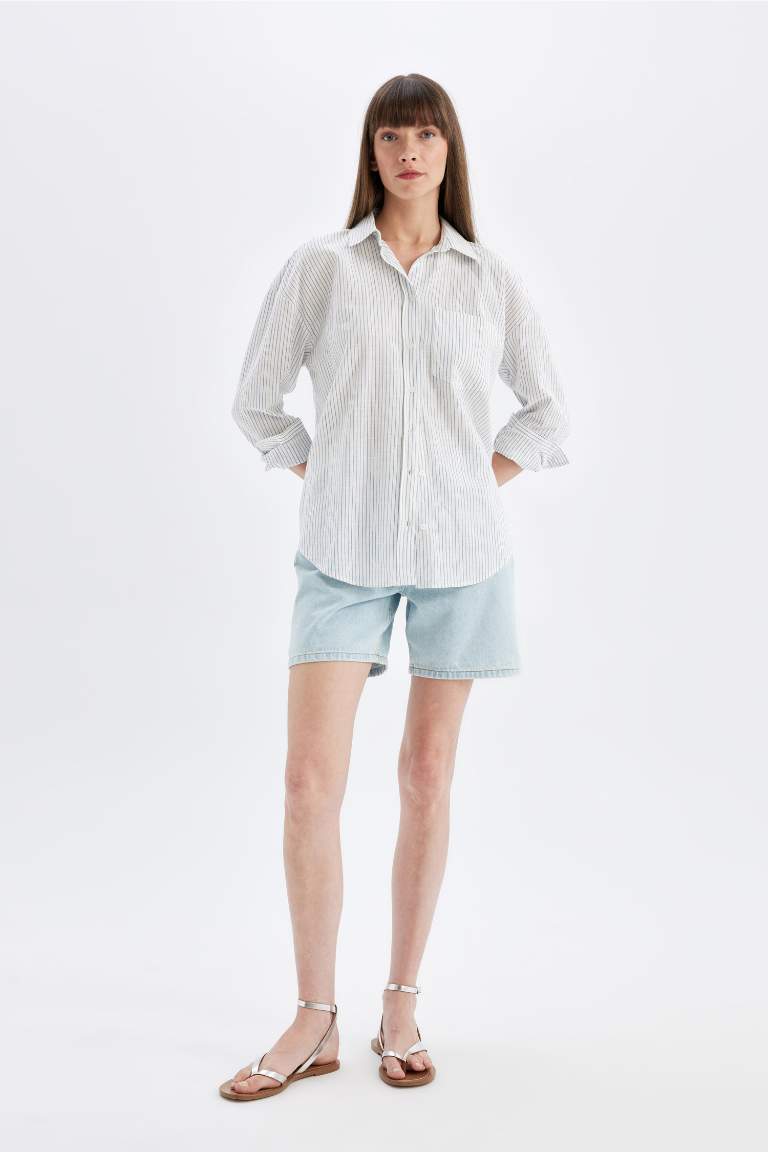 Oversize Fit Linen Look Long Sleeve Shirt