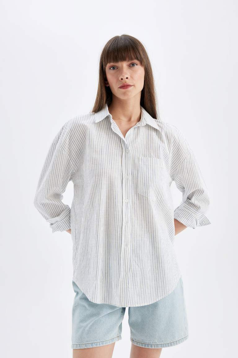 Oversize Fit Linen Look Long Sleeve Shirt